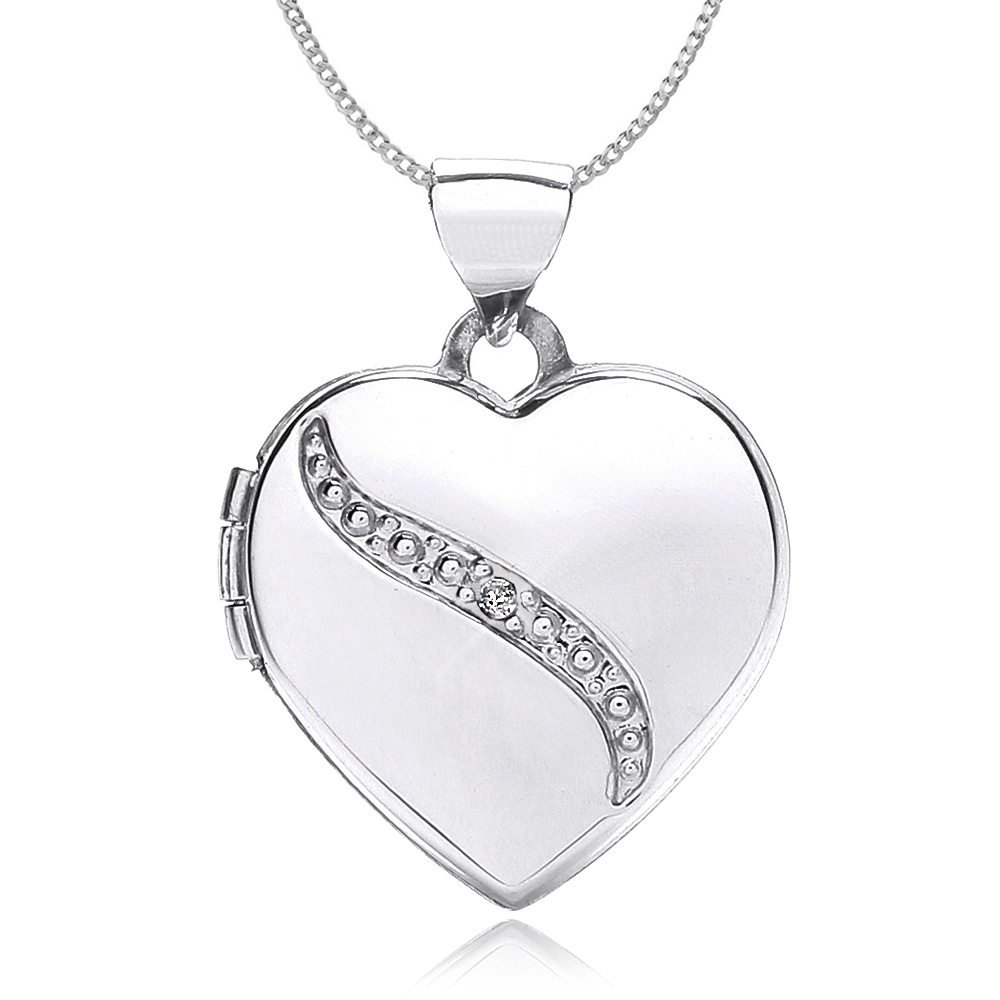 Heart Lockets 9ct White Gold Heart Shape Locket with Diamond & Chain Lockets 