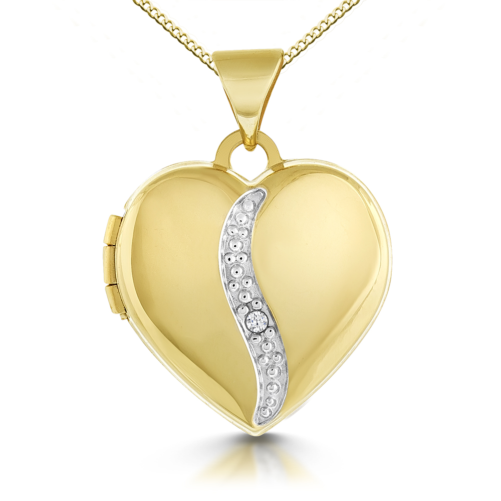 Diamond Heart Locket, 9ct Yellow Gold, Personalised/ Engraved