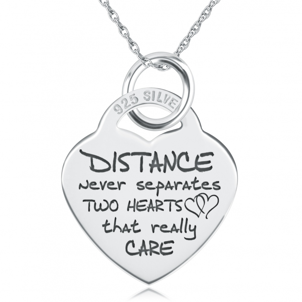 Distance Never Separates Two Hearts Necklace, Personalised, Sterling Silver