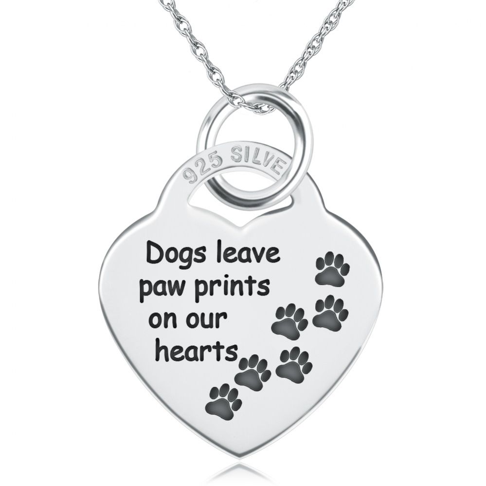 Dogs Leave Paw Prints on our Heart Necklace, Personalised, Sterling Silver