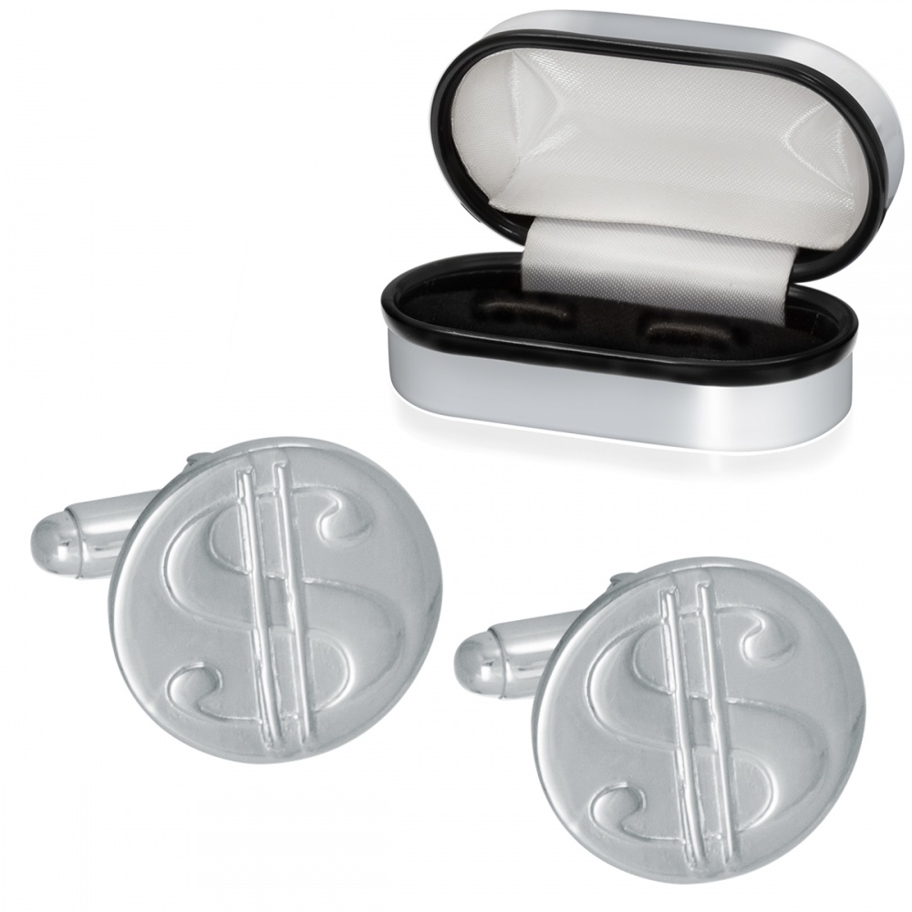 Dollar Sign Cufflinks, 925 Sterling Silver, Hallmarked (can be personalised)