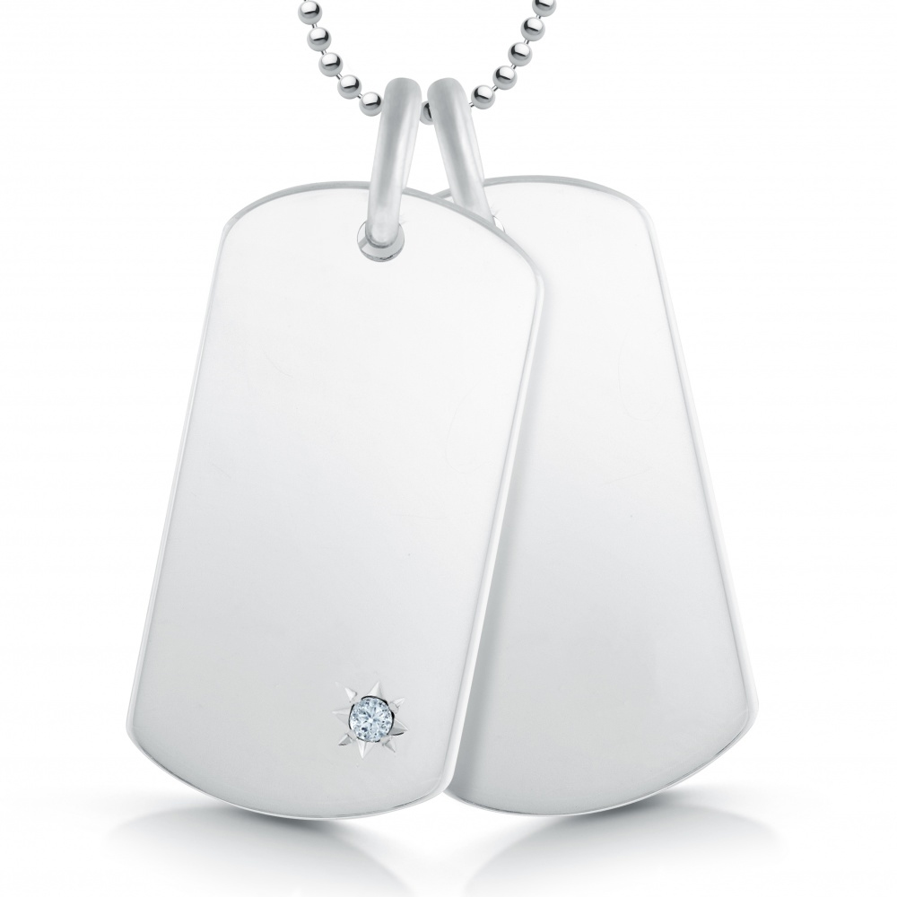 Double Diamond & Sterling Silver Hallmarked Dog Tags (can be personalised)