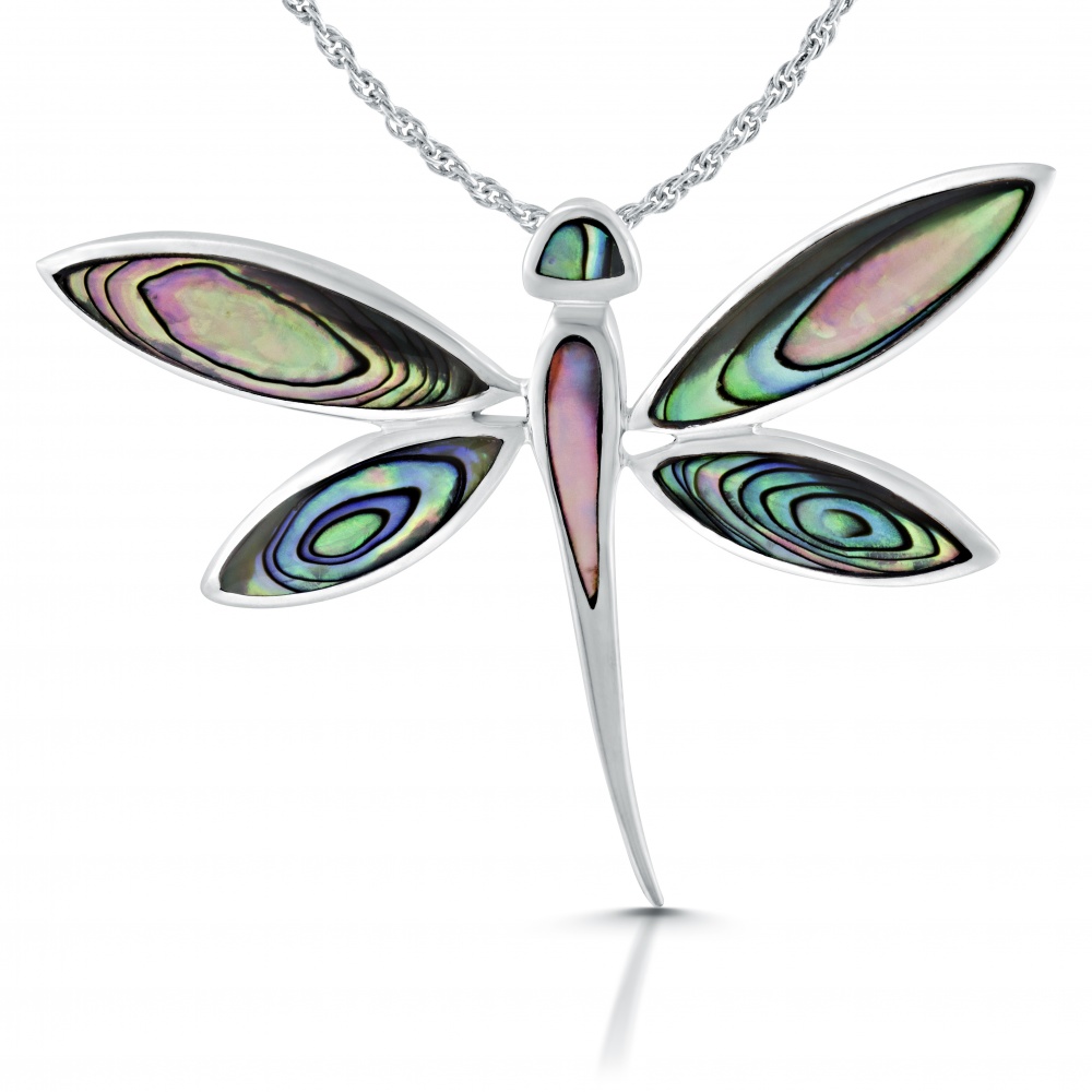 Dragonfly Necklace, Paua Shell & 925 Sterling Silver