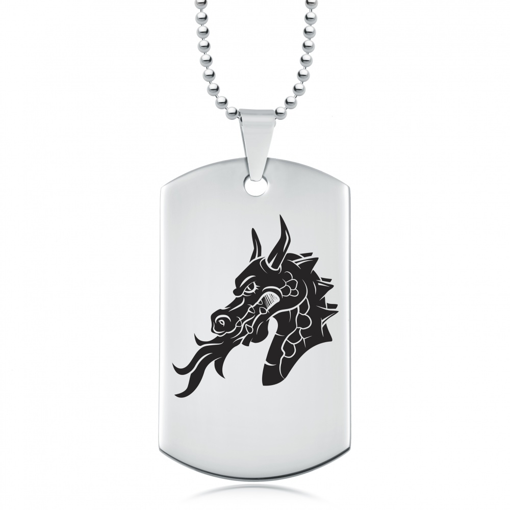 Dragons Head Dog Tag, Personalised, Stainless Steel