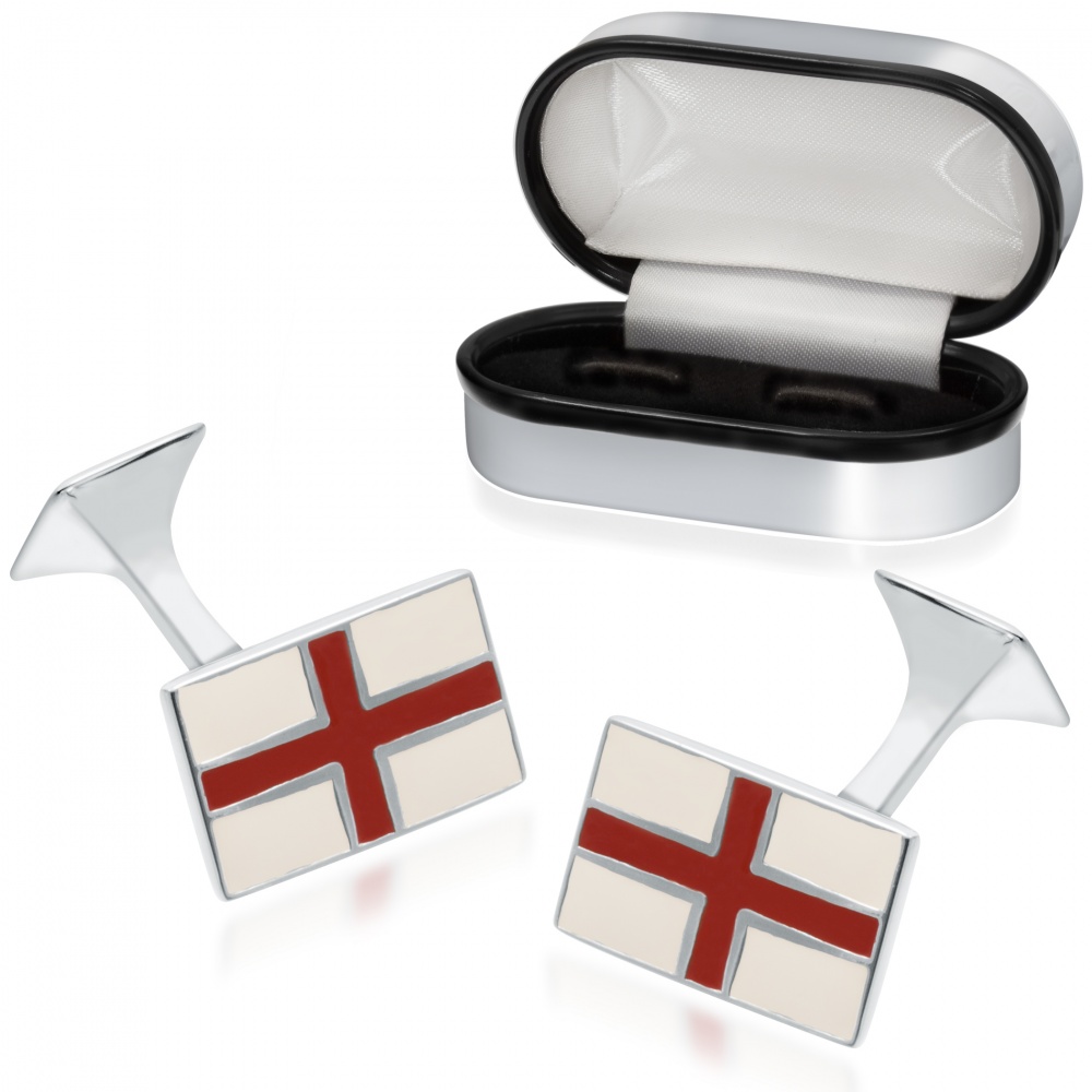 St George England Flag Sterling Silver and Enamel Cufflinks (can be personalised)