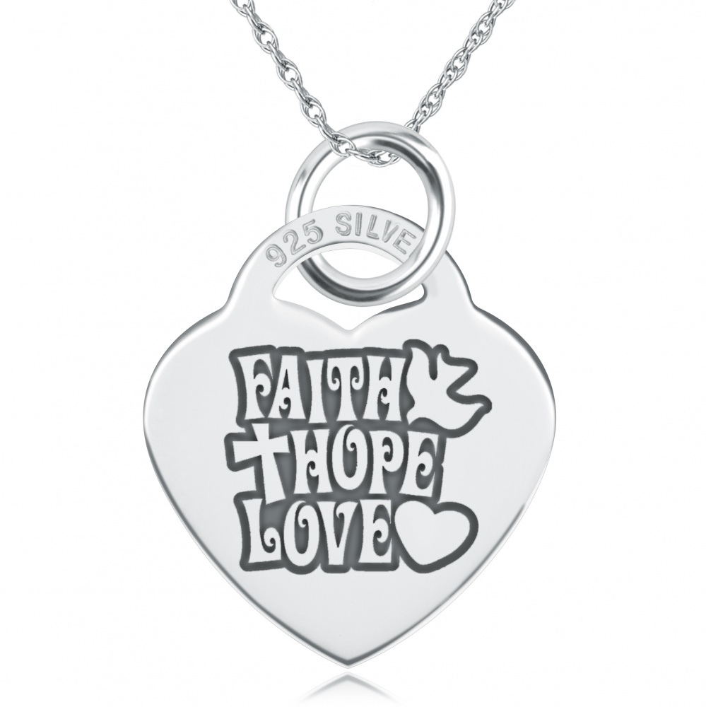 Faith Hope Love Heart Shaped Sterling Silver Necklace (can be personalised)