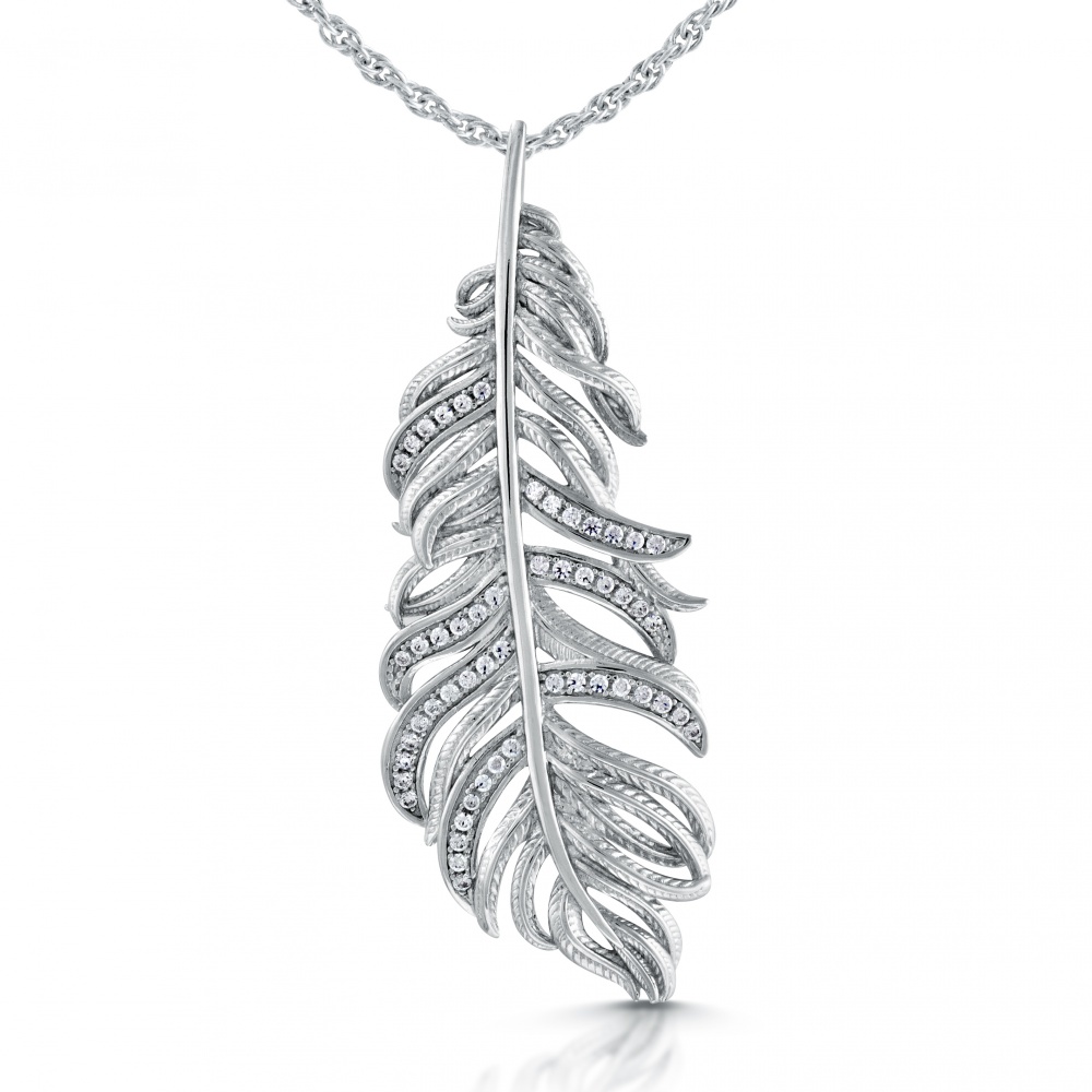 Feather Necklace, Cubic Zirconia & Sterling Silver