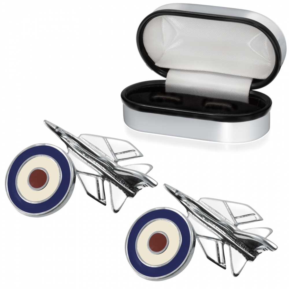 Fighter Jet Plane, RAF Roundal Cufflinks, 925 Sterling Silver (can be personalised)