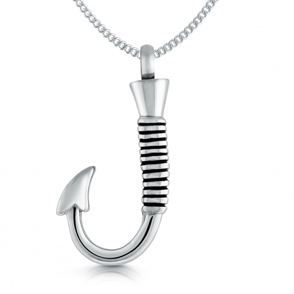 Fishing Hook Ashes Cremation Necklace, Stainless Steel