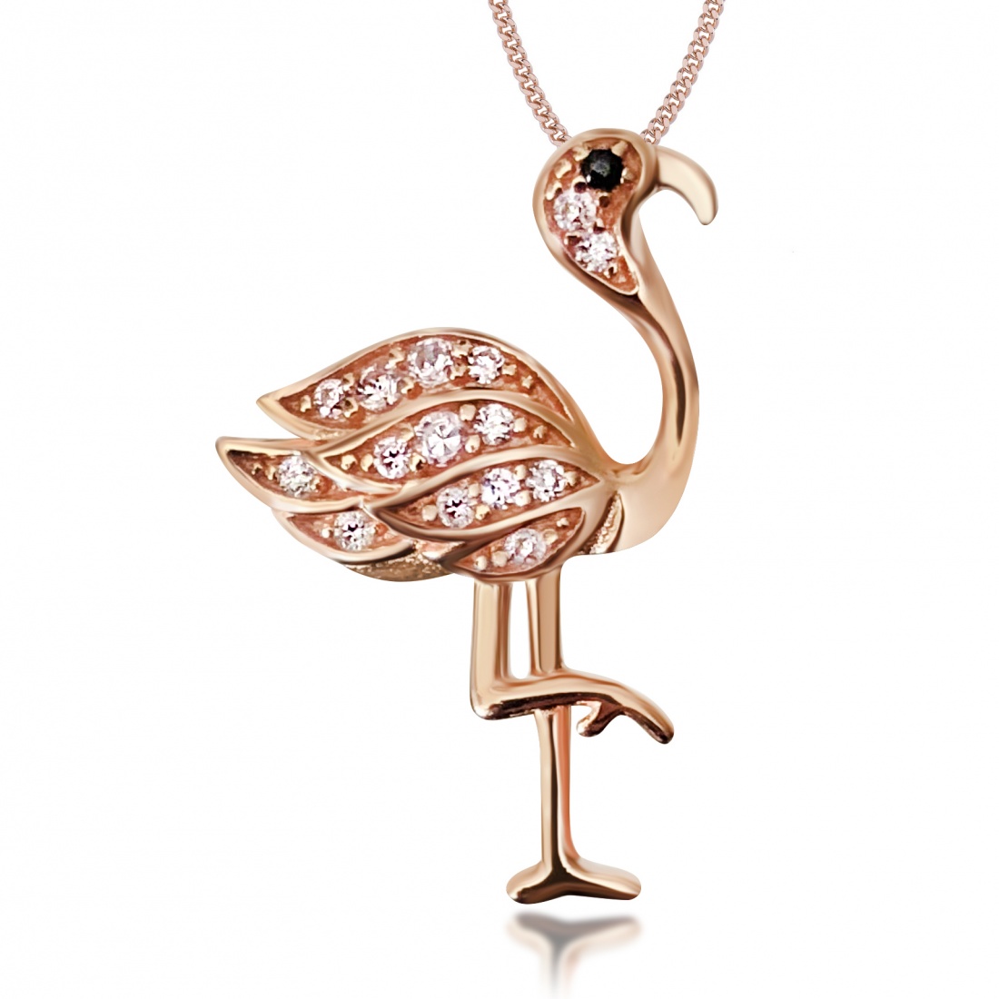 Flamingo Necklace, Rose Gold Vermeil and Cubic Zirconia