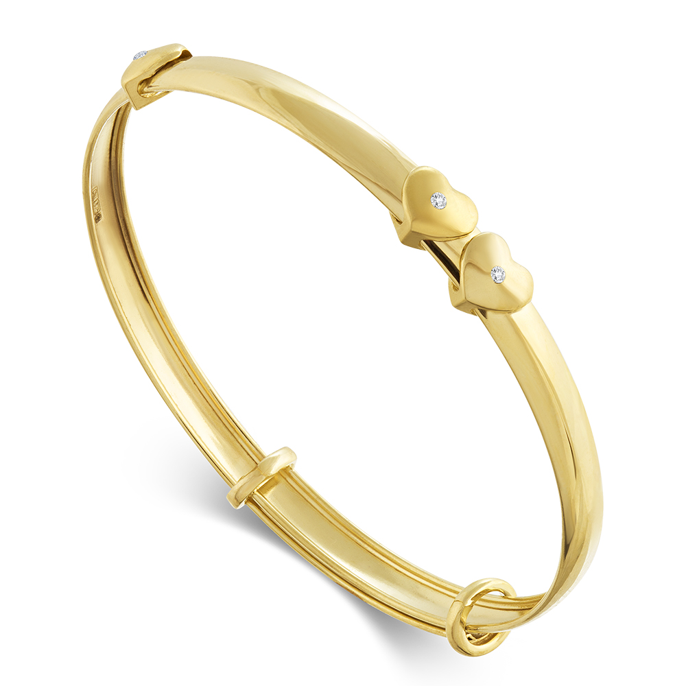 Floating Heart Baby Bangle, 9ct Gold, Personalised, Hallmarked