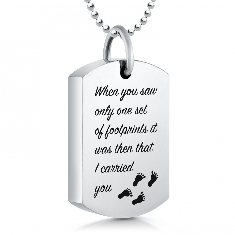 Footprints in the Sand, Ashes Dog Tag, Personalised, Necklace