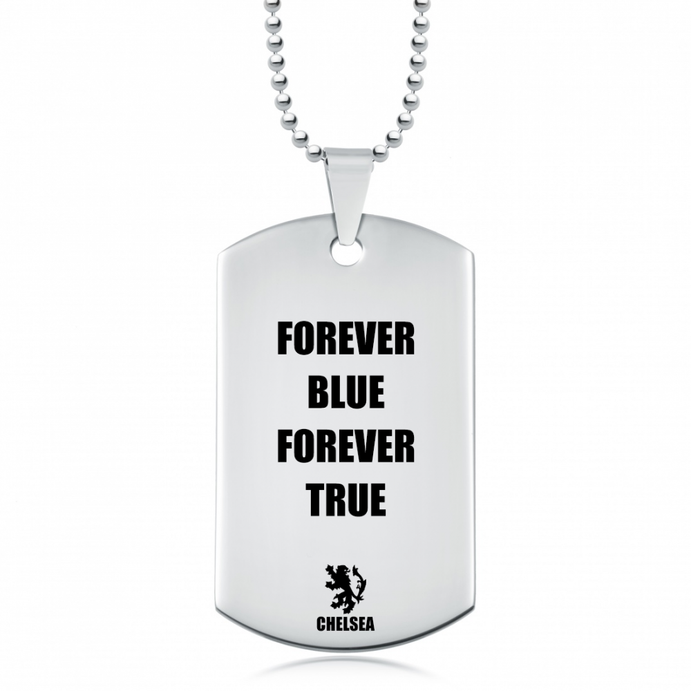Personalised Chelsea Dog Tag Necklace, Forever Blue, Forever True