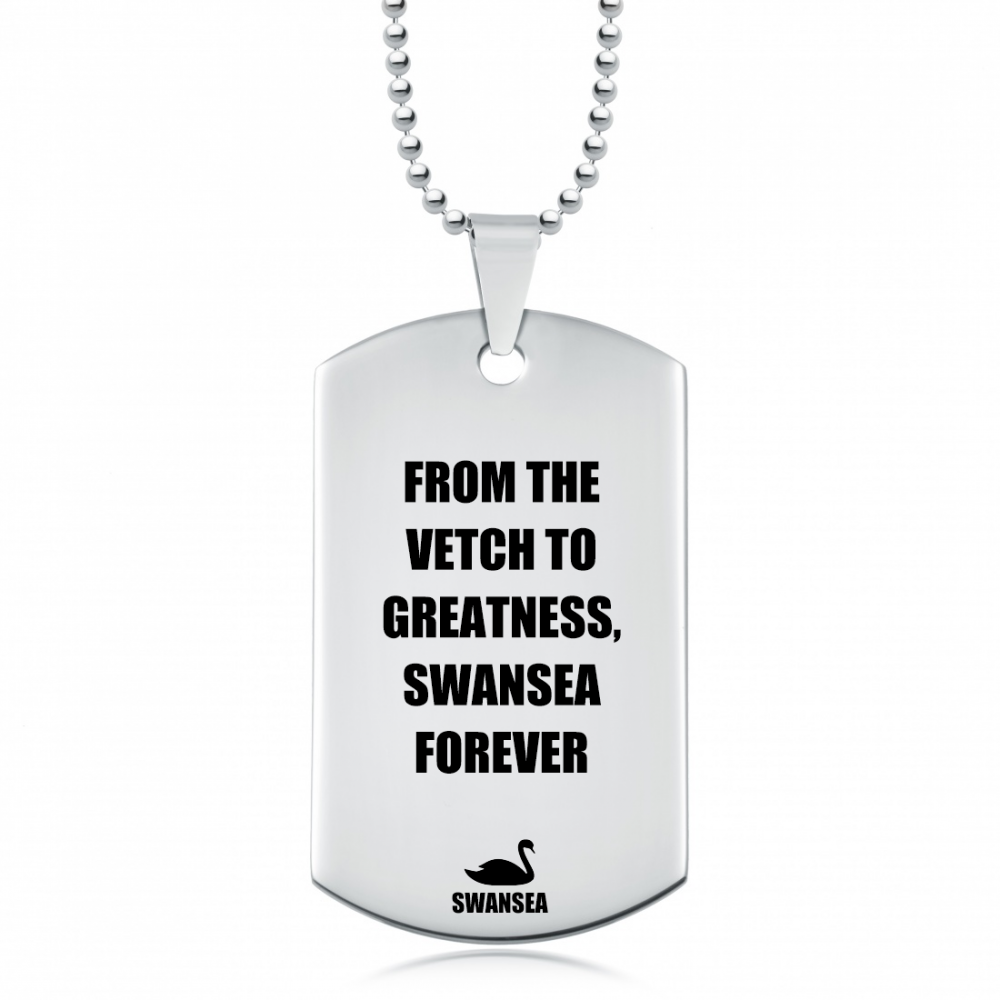 Personalised Swansea Dog Tag Necklace, From the Vetch to Greatness Forever
