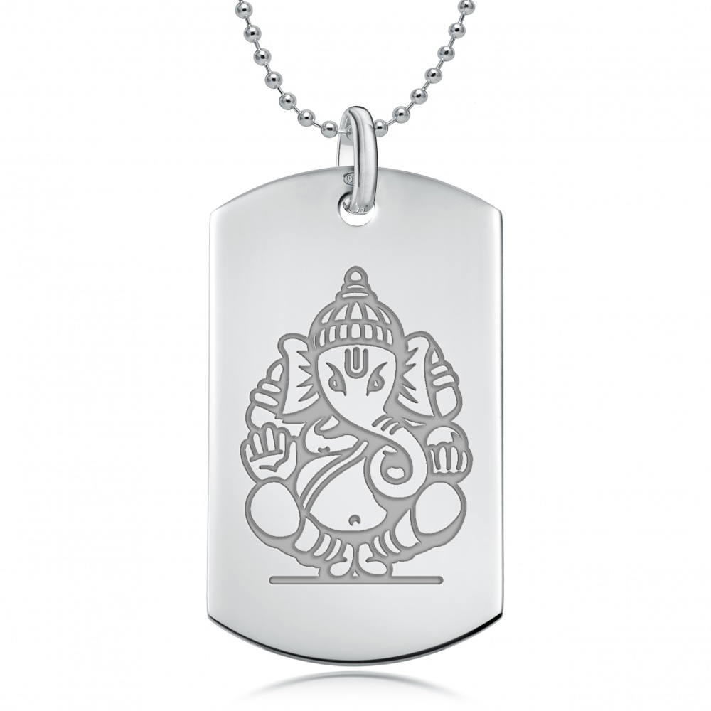 Ganesh Hindu God Sterling Silver Dog Tag Necklace (can be personalised)