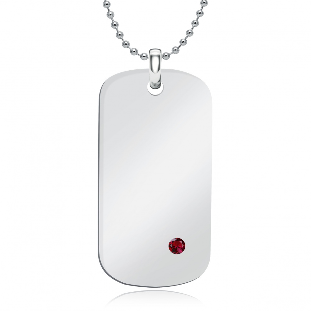 Garnet & Sterling Silver Hallmarked Dog Tag (can be personalised)