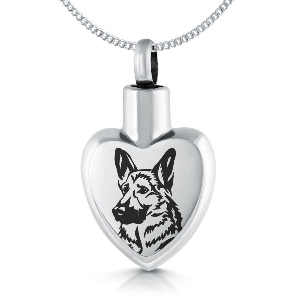 Dog Breed Ashes Necklace, Personalised, Stainless Steel Heart