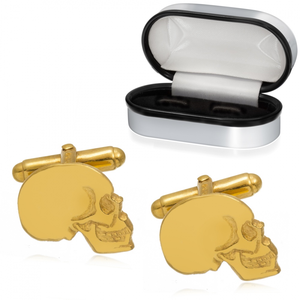 Skull Cufflinks, Personalised / Engraved, 925 Sterling Silver, Gold Plated