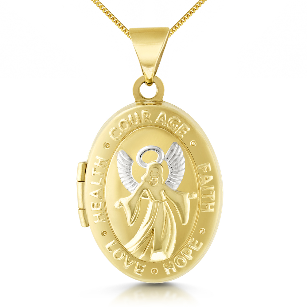 Guardian Angel Locket, 9ct Gold, Personalised / Engraved