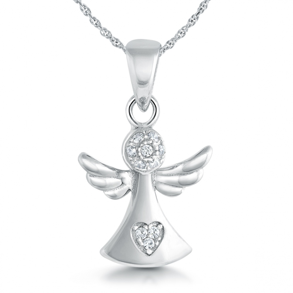Guardian Angel Necklace, Cubic Zirconia Heart & Sterling Silver