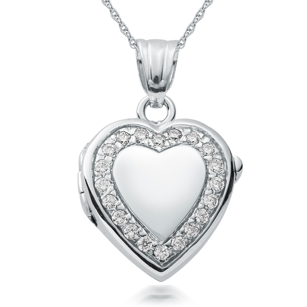 Heart Shaped Locket, Personalised, Cubic Zirconia & Sterling Silver