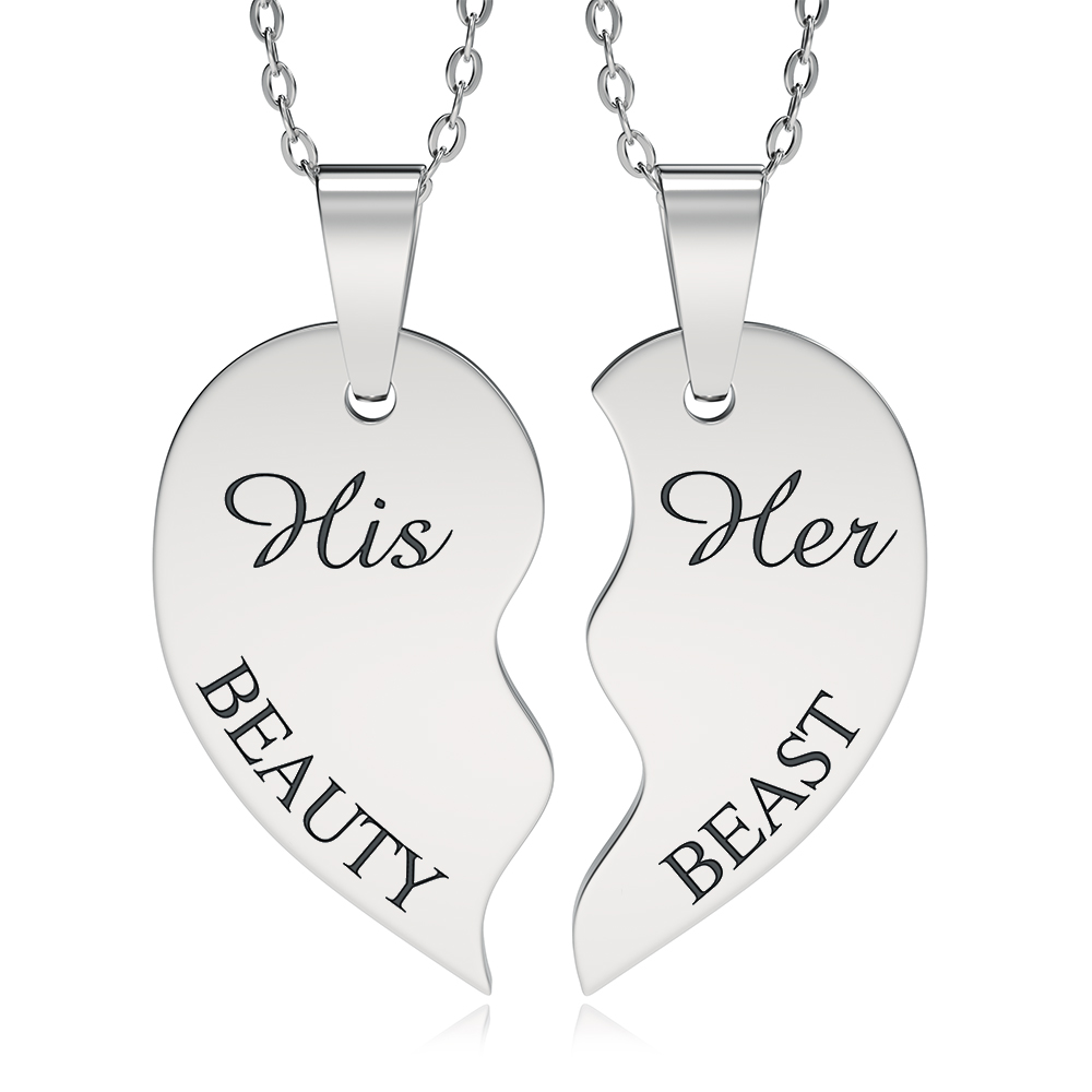 His Beauty, Her Beast Split Heart Necklace, Personalised, Sharing