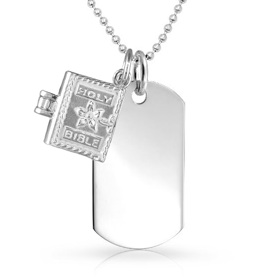 Holy Bible Sterling Silver Dog Tag Necklace (can be personalised)