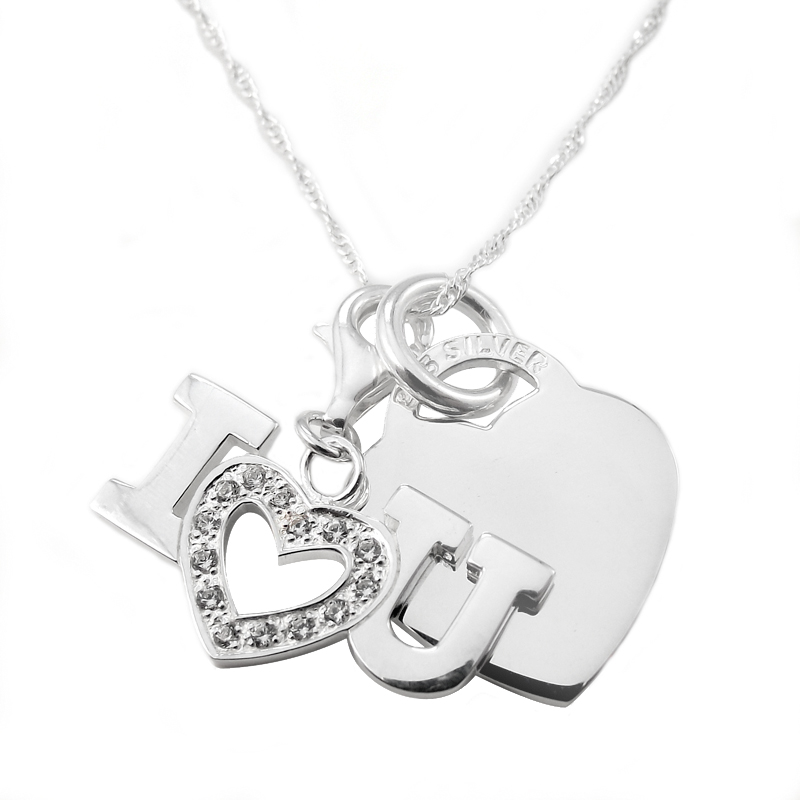 I Love You Heart Necklace, Personalised, CZ & Sterling Silver