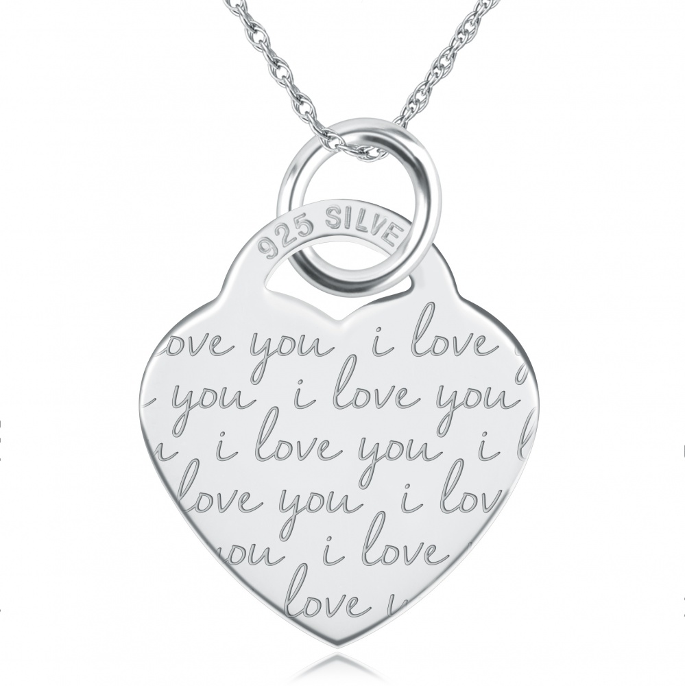 I Love You Heart Necklace, Personalised, 925 Sterling Silver