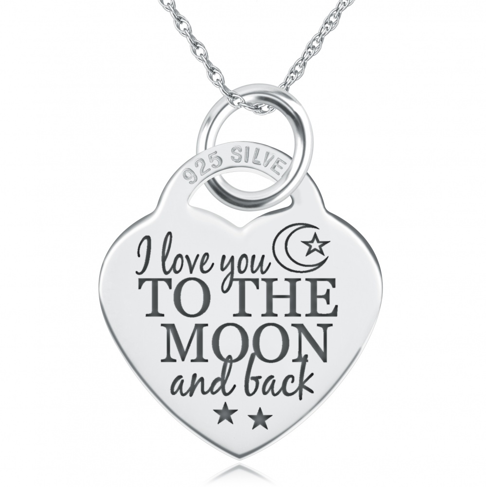 I Love You To The Moon And Back Filigree And Heart Pendant Necklace In 925 Sterling Silver 25x19mm