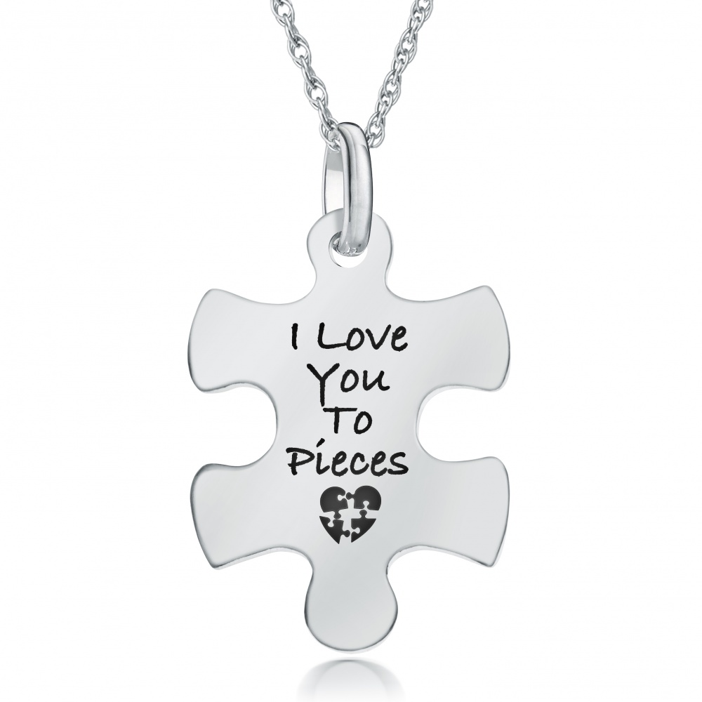 I Love You to Pieces  Jigsaw Necklace, Personalised, 925 Sterling Silver