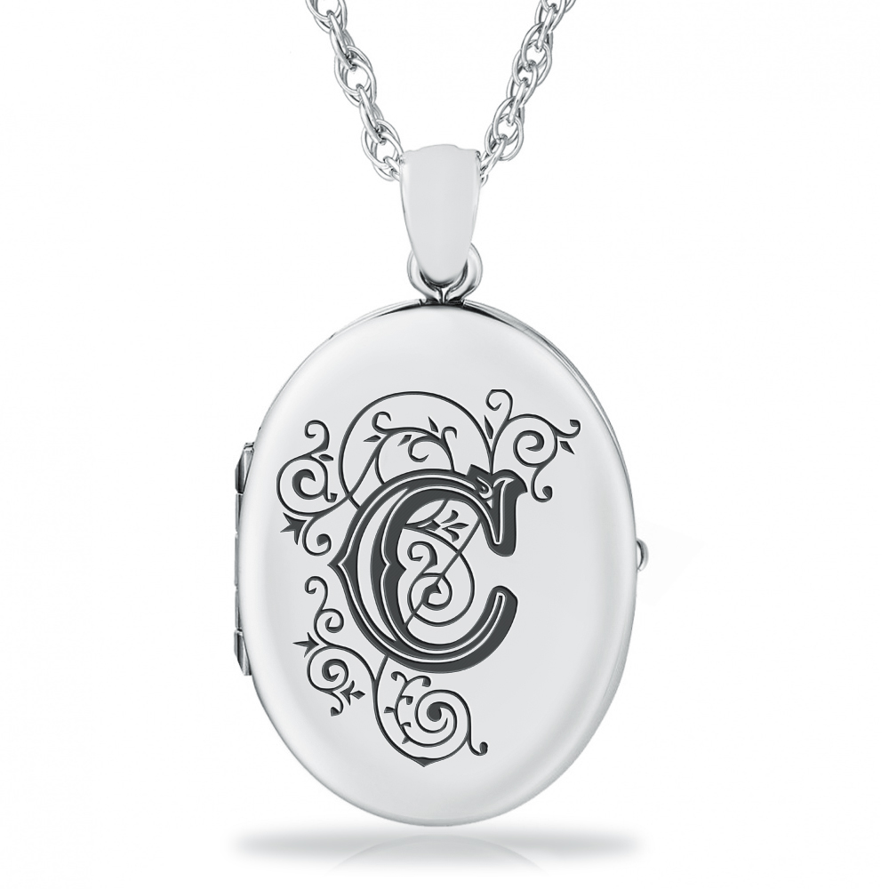 Initial/Letter C Sterling Silver 2 Photo Locket (can be personalised)
