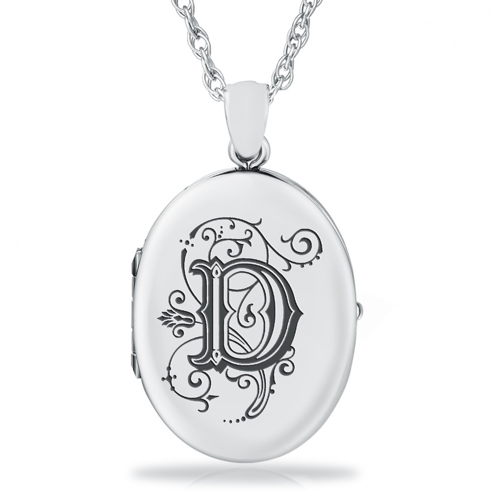 Initial/Letter D Sterling Silver 2 Photo Locket (can be personalised)