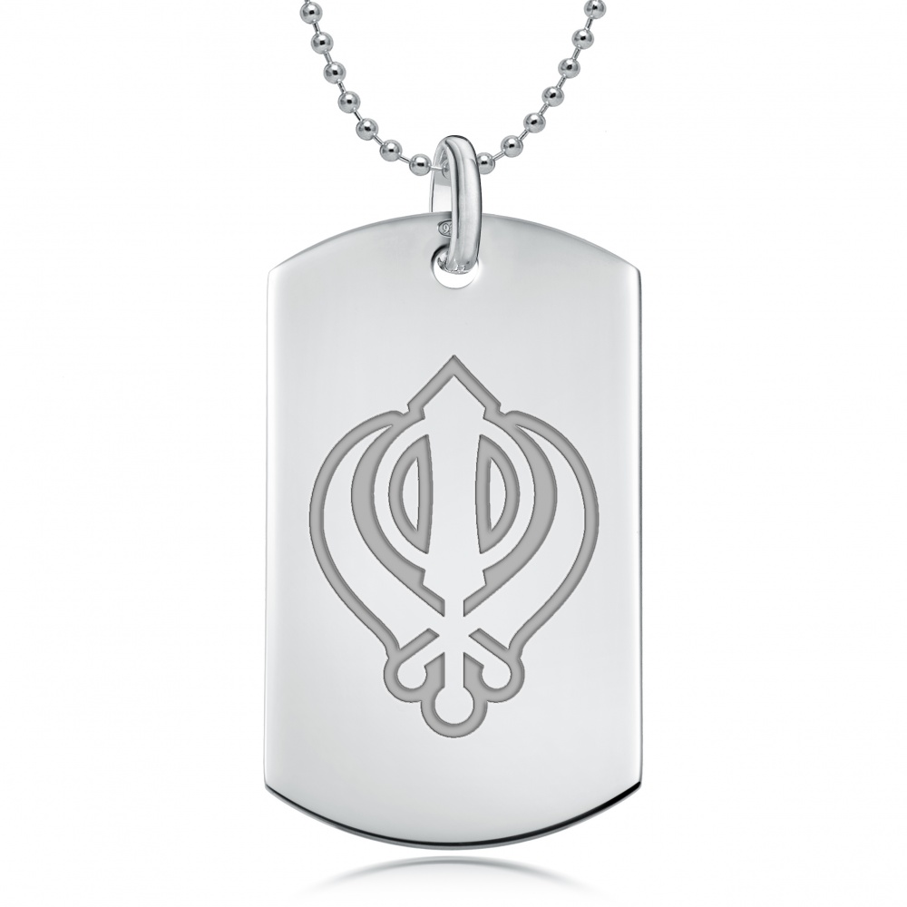 Khanda Sterling Silver Dog Tag Necklace (can be personalised)