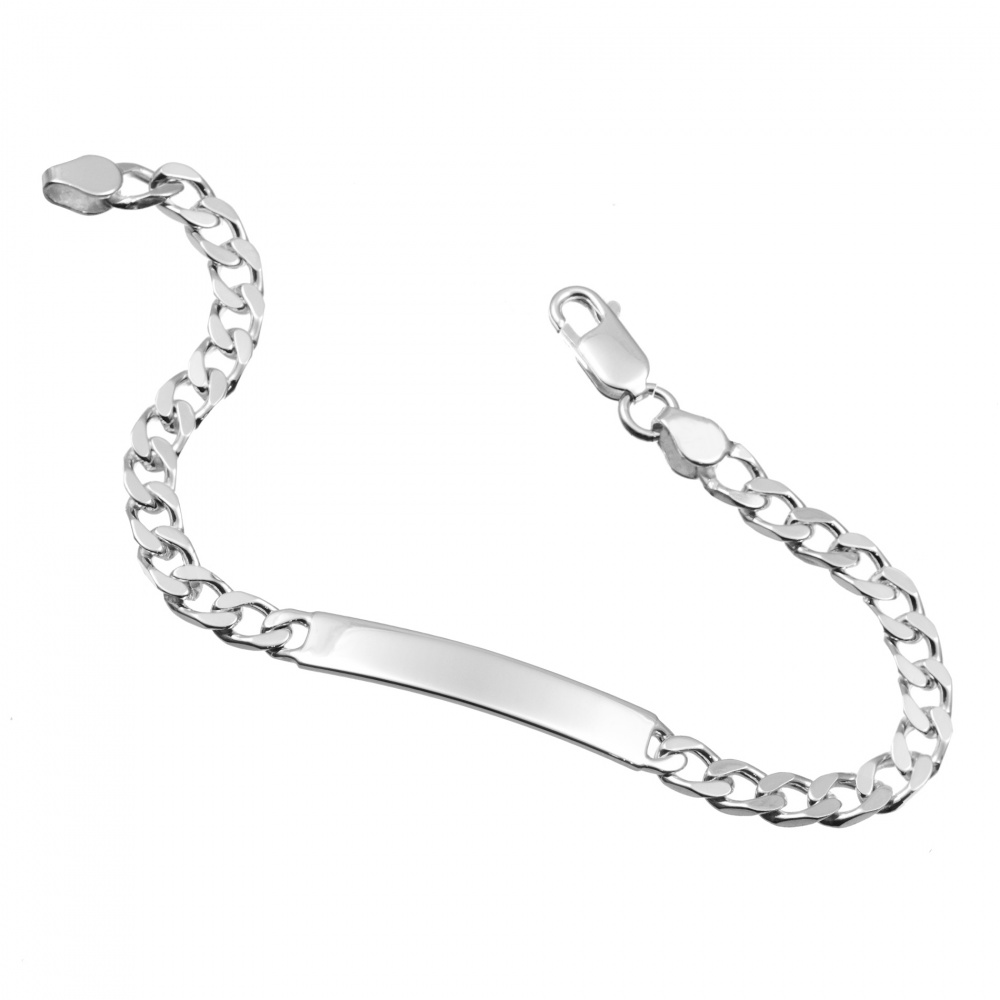 Ladies 7.5 inches ID Bracelet, Flat Curb 925 Sterling Silver (can be personalised)