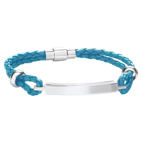 Ladies ID Bracelet, Personalised, Blue Leather & Stainless Steel