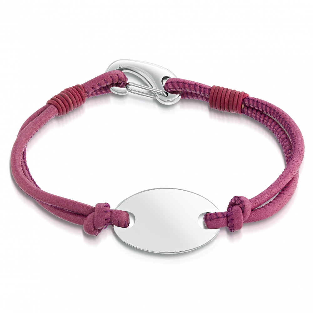 Ladies Pink Leather & Stainless Steel ID Bracelet, Personalised