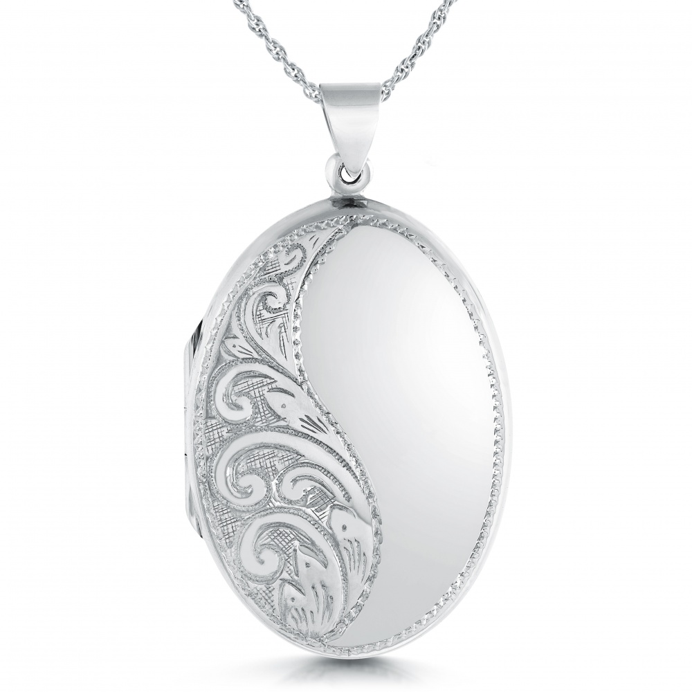 Large Oval Half Engraved Sterling Locket (can be personalised)