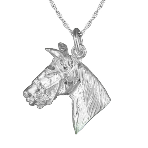 Large Horses Head Equestrian Sterling Silver Necklace