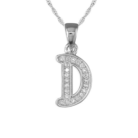 Girls Initial/Letter D Necklace Cubic Zirconia & Sterling Silver