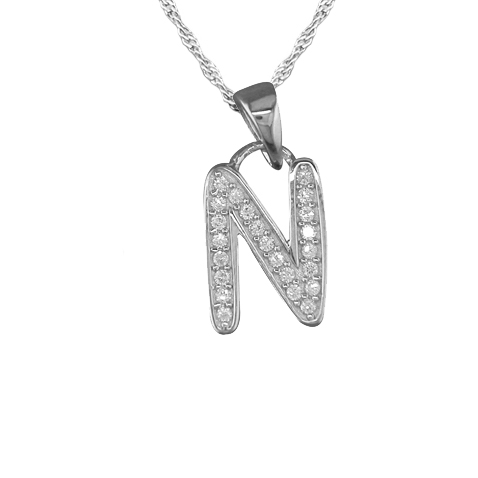 Girls Initial/Letter N Necklace Cubic Zirconia & Sterling Silver