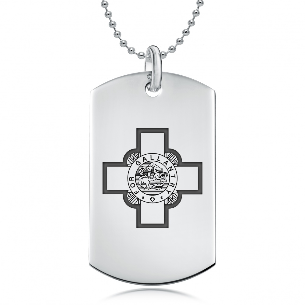 Malta George Cross Dog Tag, Personalised, Sterling Silver