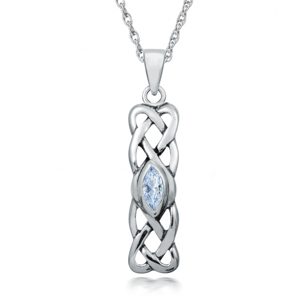March Birthstone Celtic Knot Sterling Silver Necklace