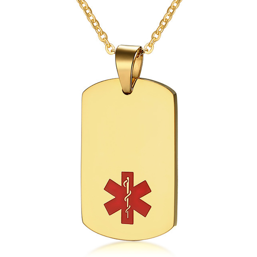Gold Medical Alert Dog Tag Necklace, with Personalised Engraving