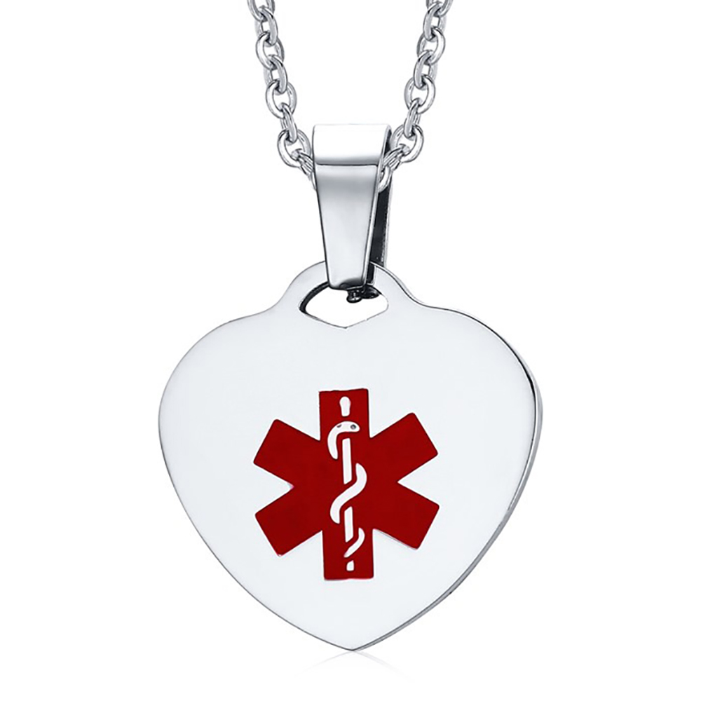 Medical Alert Heart Necklace, with Personalisation, Ladies