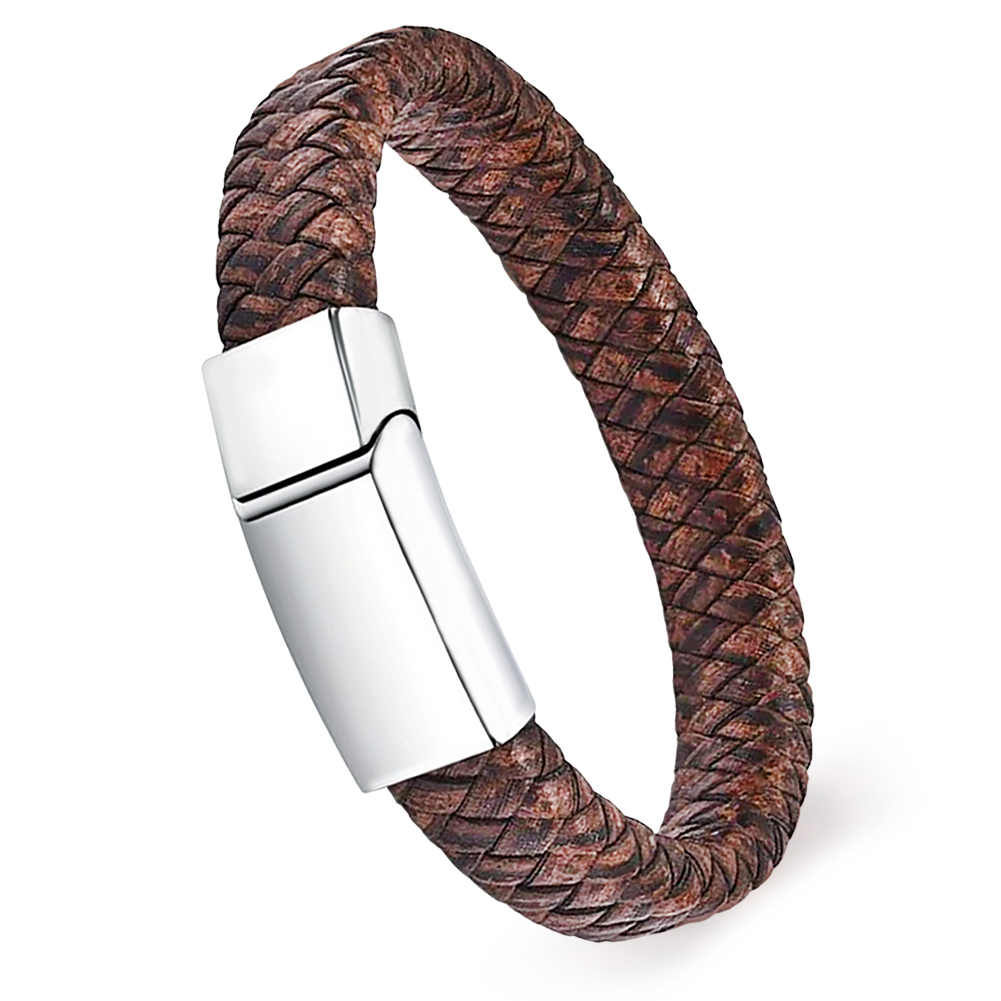 Mens Antique Brown Leather Wrap Around Bracelet, with Personalisation