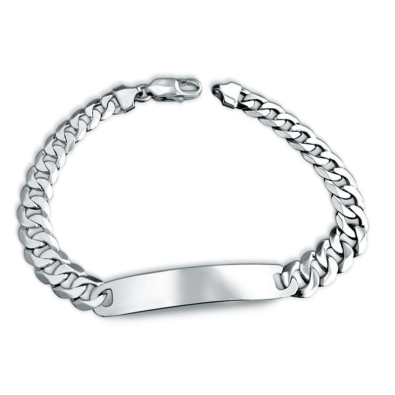 Mens Curb Chain ID Bracelet, Personalised, 925 Sterling Silver