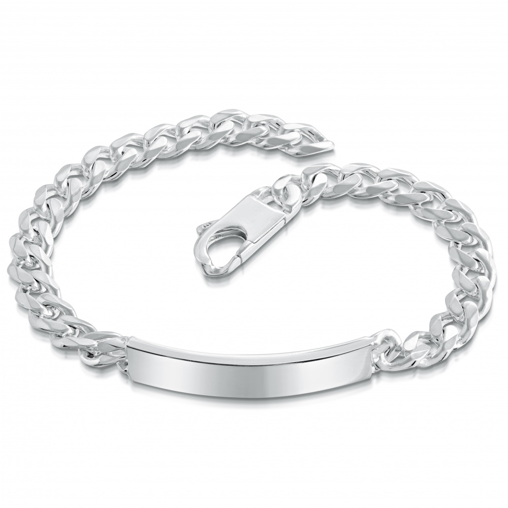 Men's 9 Inch Identity Bracelet, Personalised, Sterling Silver