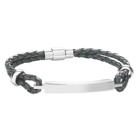 Men's Grey Leather ID Bracelet, Personalised, 8.5 Inches (21.6cm)