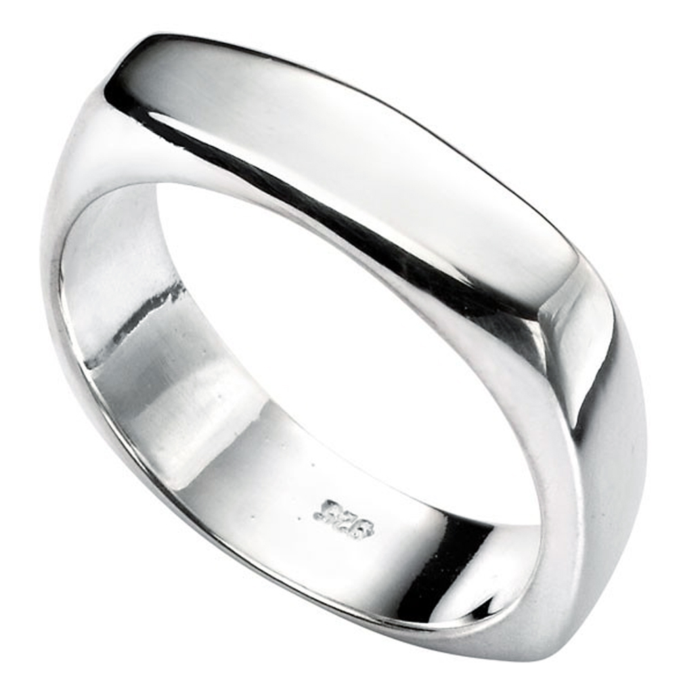 Mens Square Rounded Edge Ring, Personalised, Sterling Silver